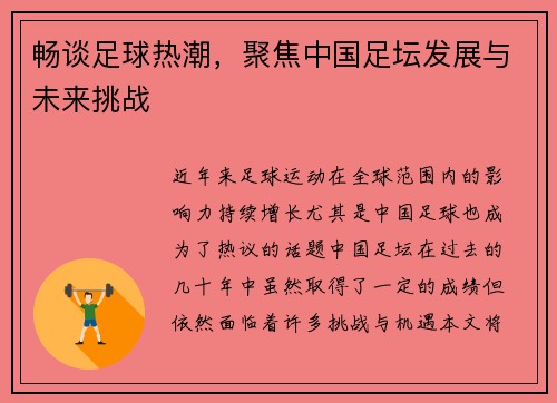 畅谈足球热潮，聚焦中国足坛发展与未来挑战