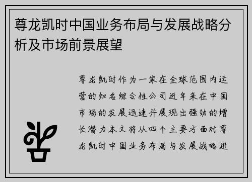 尊龙凯时中国业务布局与发展战略分析及市场前景展望